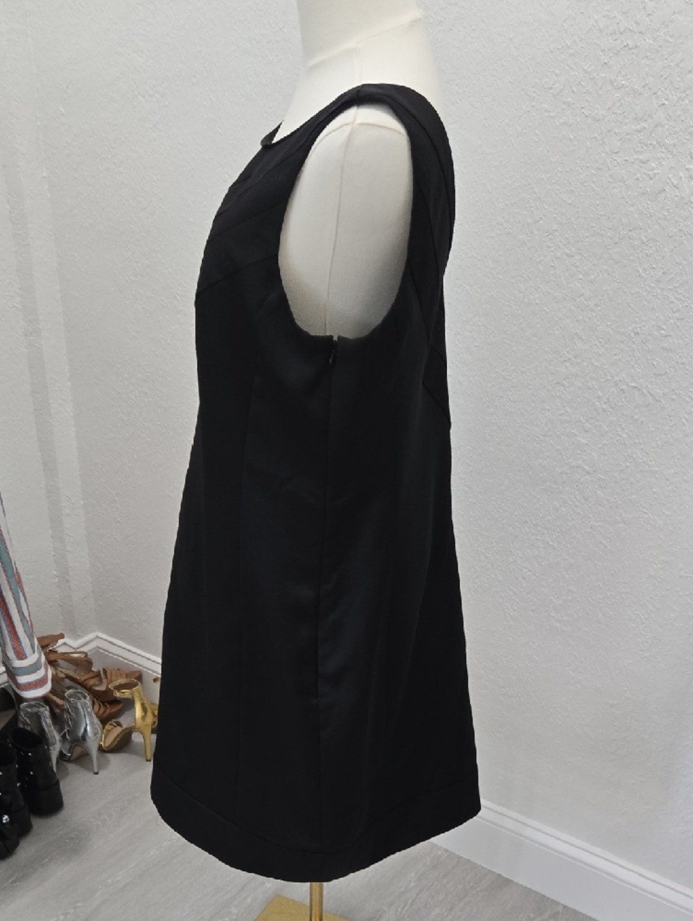White House Black Market Black Sleeveless Mini Dress with Satin Diagonal Straps - Picture 4 of 6